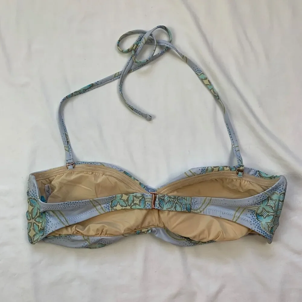 Anthropologie Allihop Floral Twisted Bandeau Bikini Top Halter Strap Large Blue